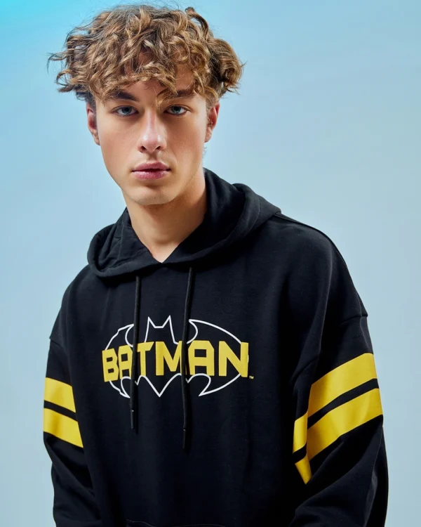 Men's Black Batman Graphic Printed Oversized Hoodies