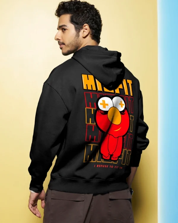 Men's Black Misfit Graphic Printed Oversized Hoodies