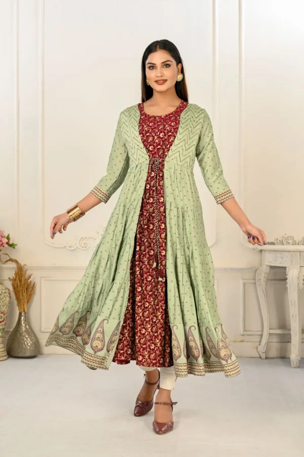Pista Green Cotton Handprint Embroidered Kurtis
