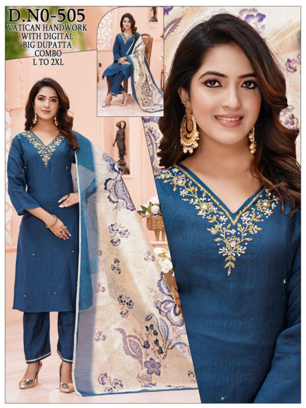 KURTI  Vatican Handwork With Digital Dupatta Combo